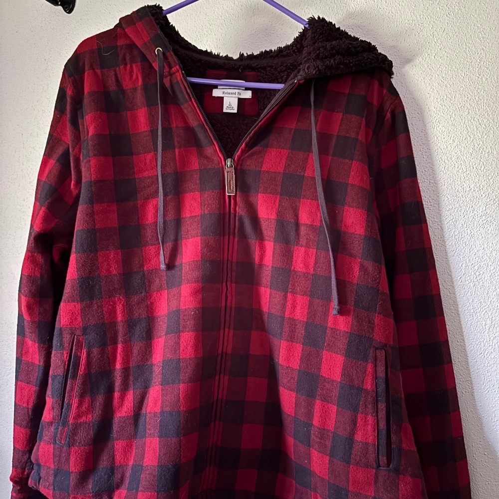 L. L. Bean Scotch Plaid Sherpa Lined Flannel Hooded Jacket